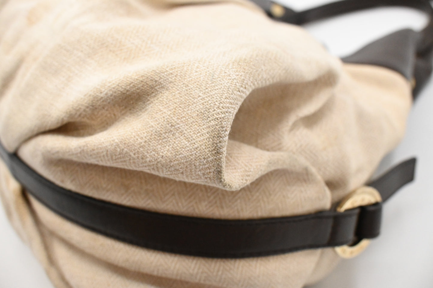 Bvlgari Chandra Hobo Bag in Cream Canvas and Brown Leather