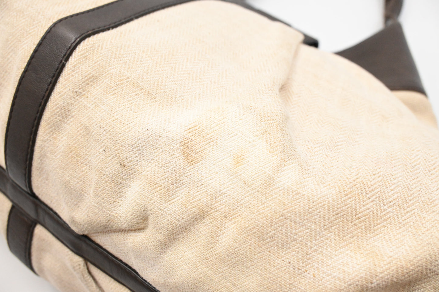 Bvlgari Chandra Hobo Bag in Cream Canvas and Brown Leather