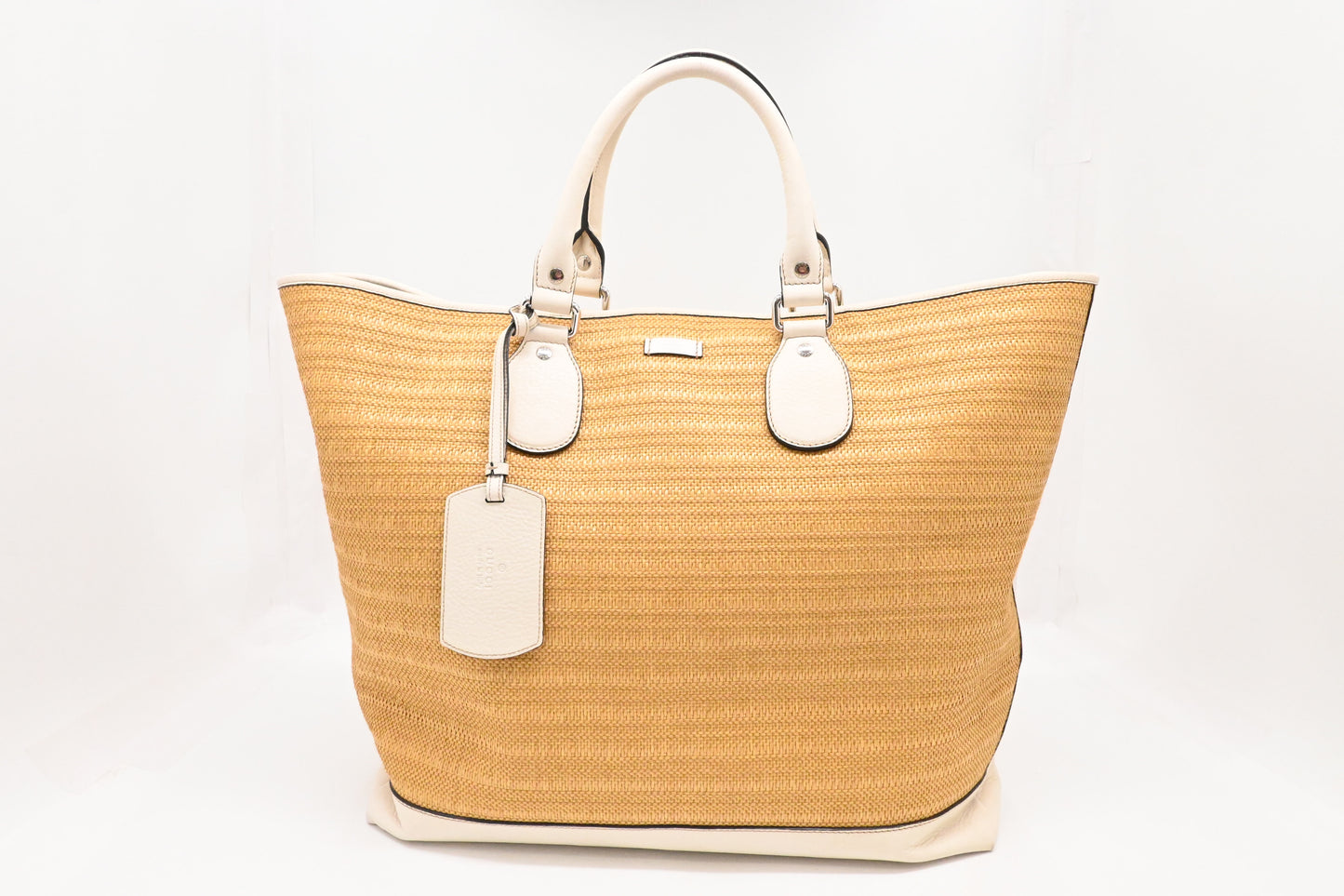 Gucci Large Tote in Raffia and White Leather