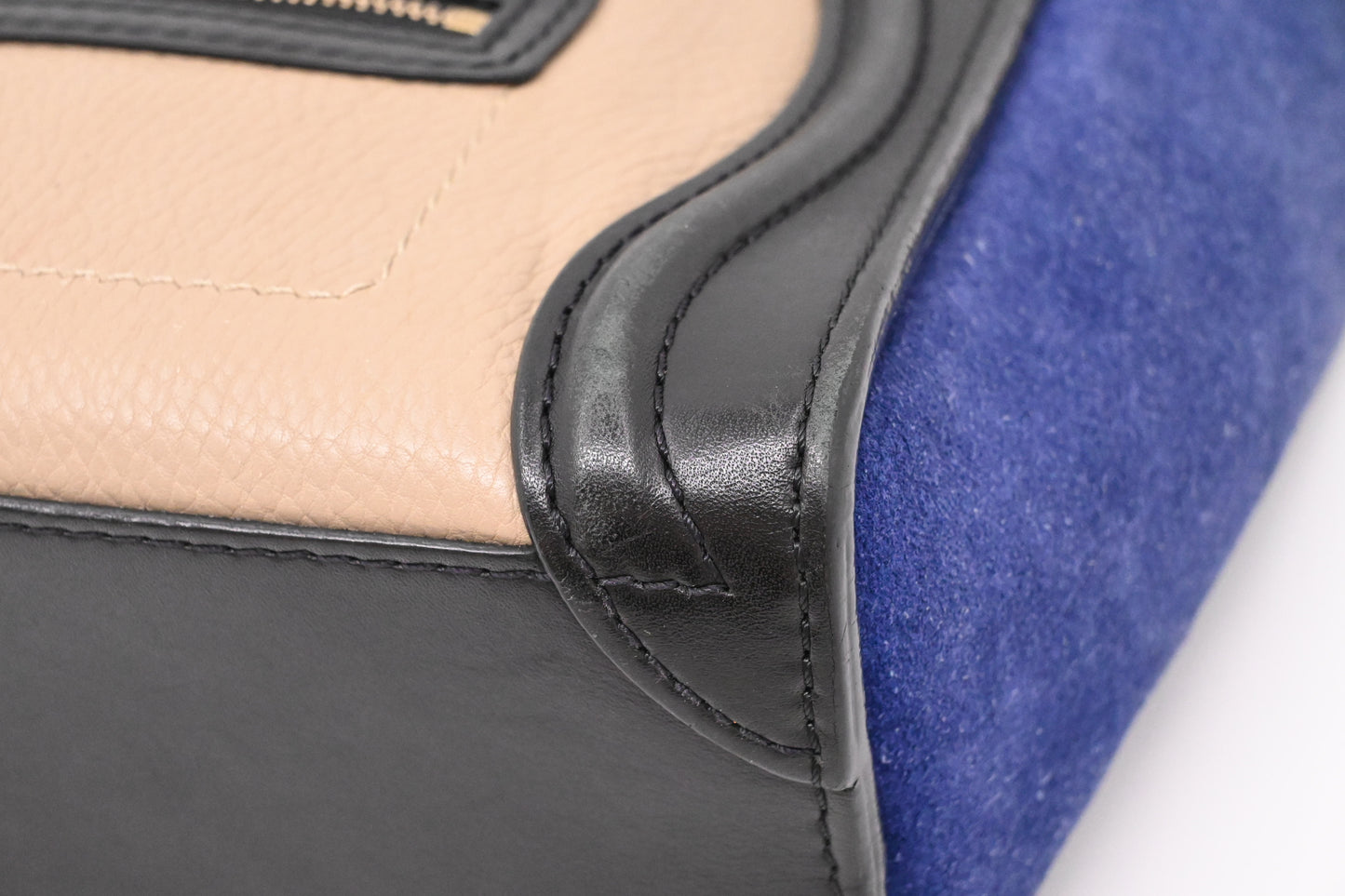 Celine Nano Luggage in Beige, Black and Blue Leather