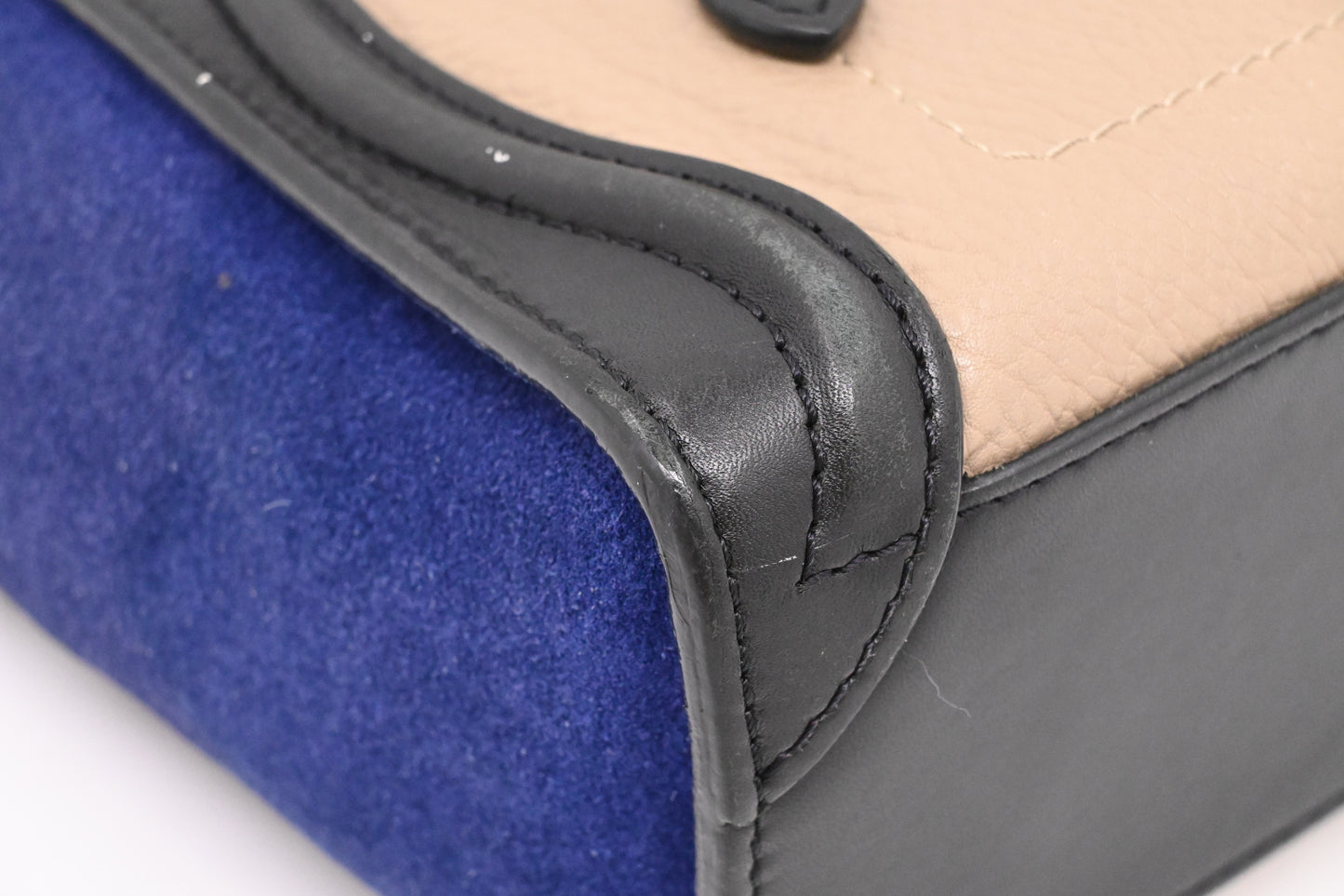 Celine Nano Luggage in Beige, Black and Blue Leather