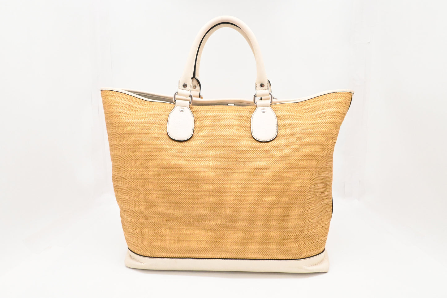 Gucci Large Tote in Raffia and White Leather