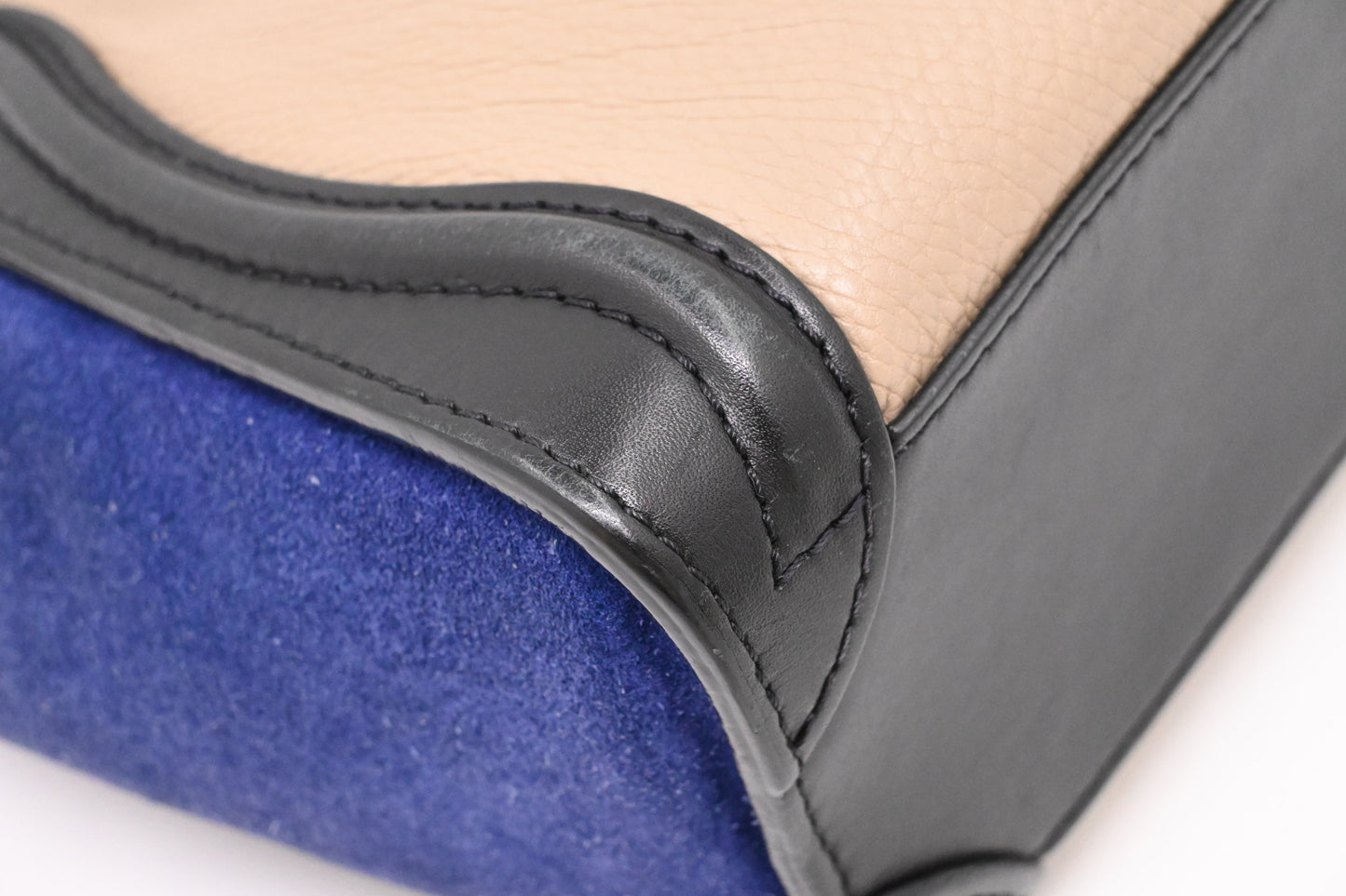 Celine Nano Luggage in Beige, Black and Blue Leather
