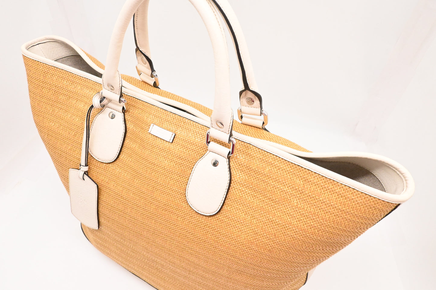 Gucci Large Tote in Raffia and White Leather