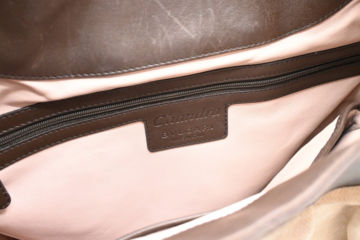 Bvlgari Chandra Hobo Bag in Cream Canvas and Brown Leather