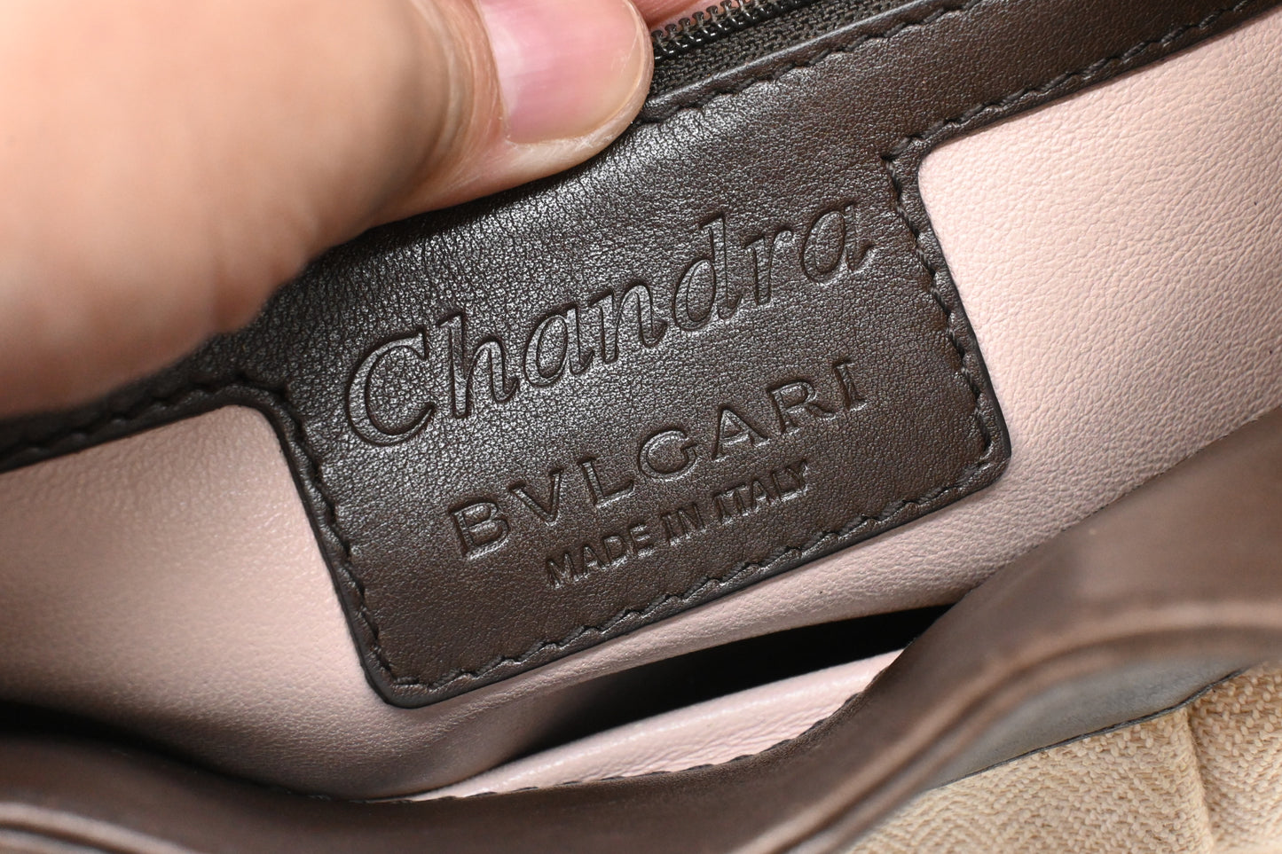 Bvlgari Chandra Hobo Bag in Cream Canvas and Brown Leather