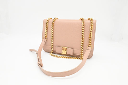 Ferragamo Chain Flap in Nude Pink Leather