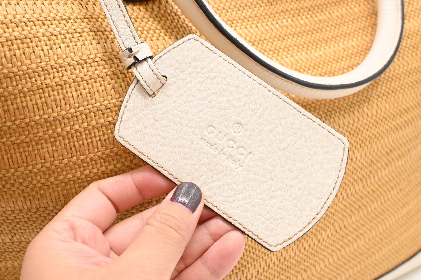 Gucci Large Tote in Raffia and White Leather