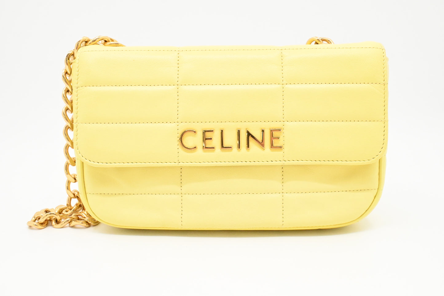 Celine Chain Shoulder Bag in Yellow Leather