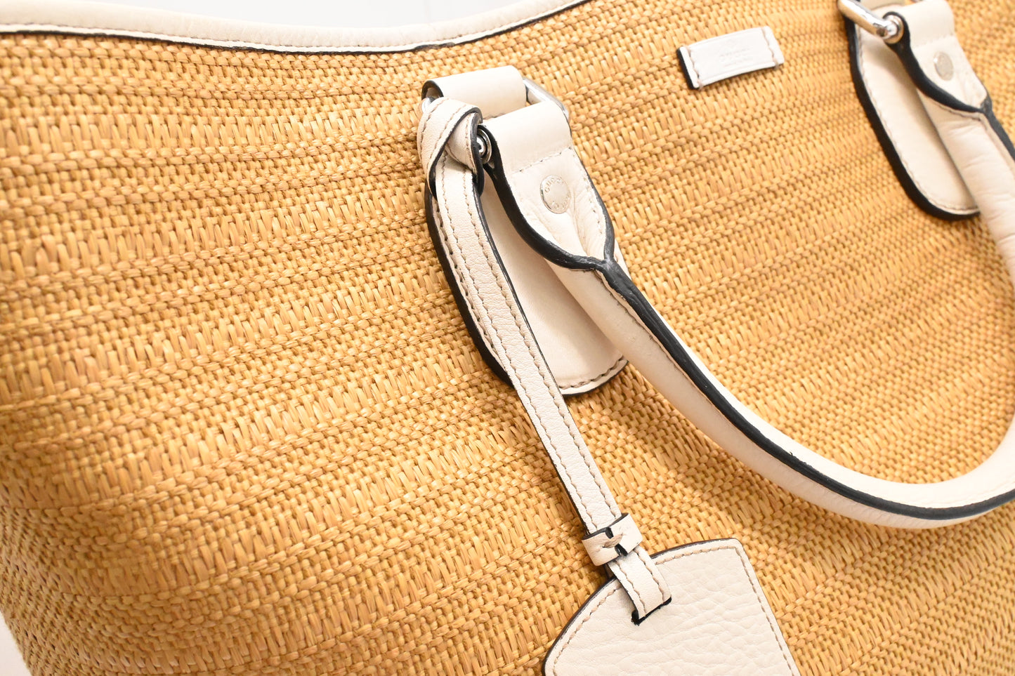 Gucci Large Tote in Raffia and White Leather