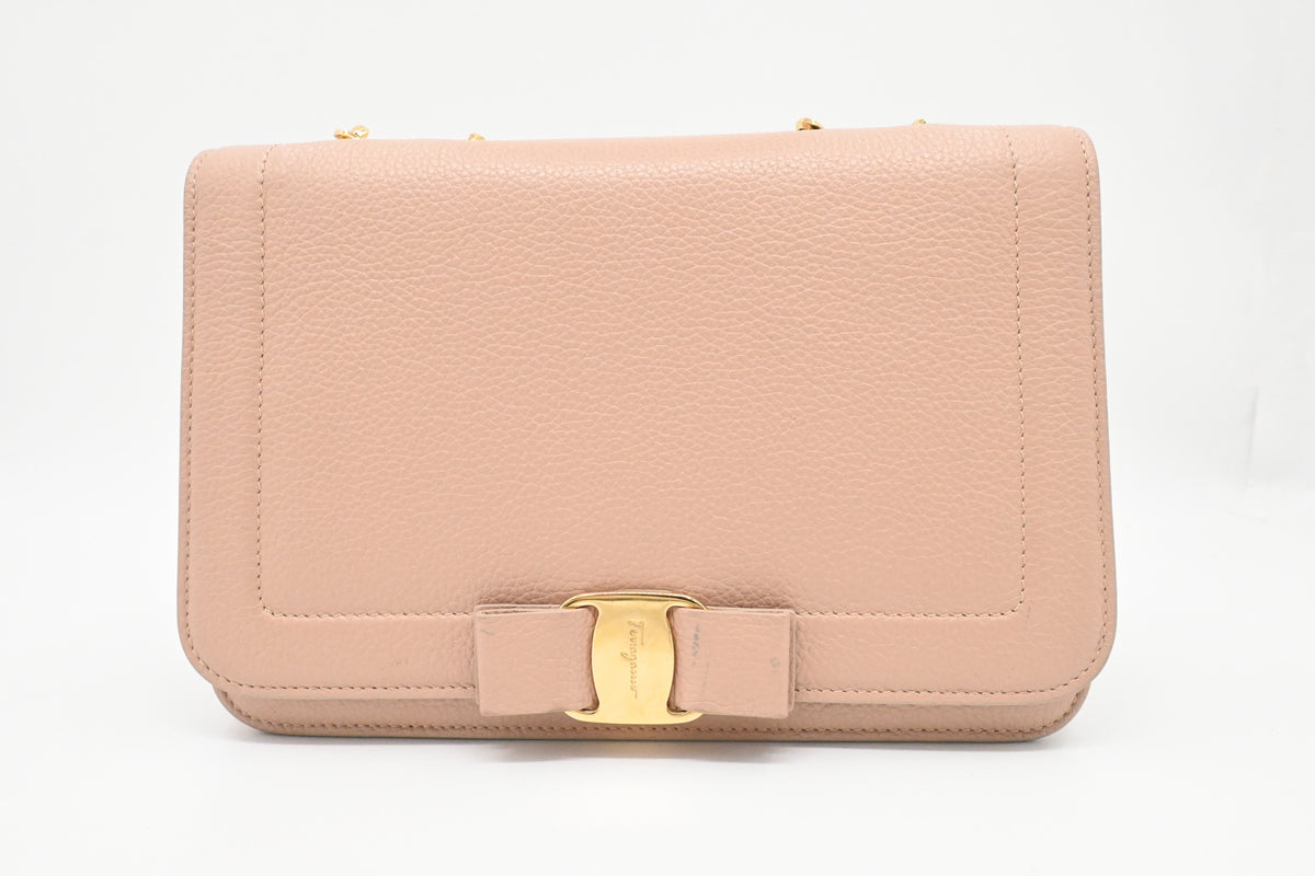 Ferragamo Chain Flap in Nude Pink Leather