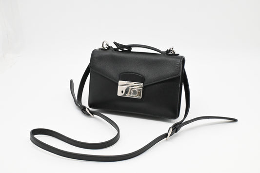 Prada Mini Sound Crossbody in Black Saffiano Leather