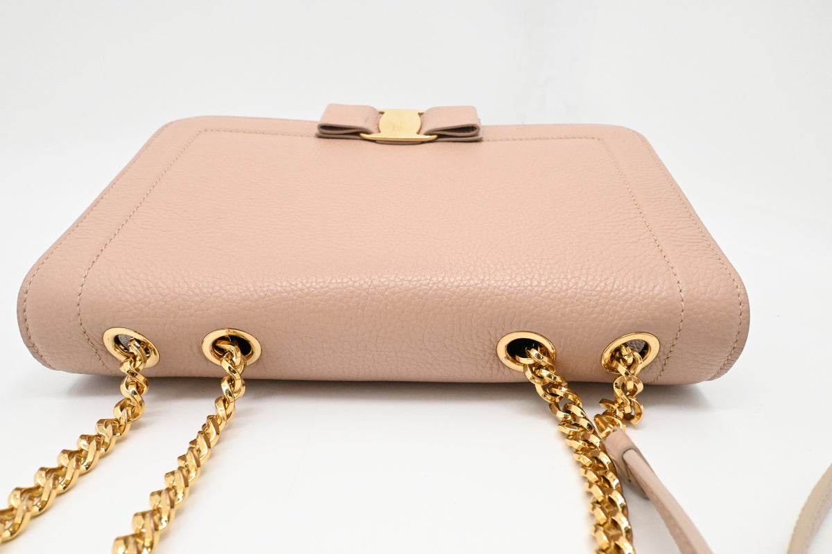 Ferragamo Chain Flap in Nude Pink Leather
