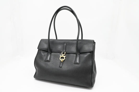 Ferragamo Ganicini Shoulder Bag in Black Boarskin Leather