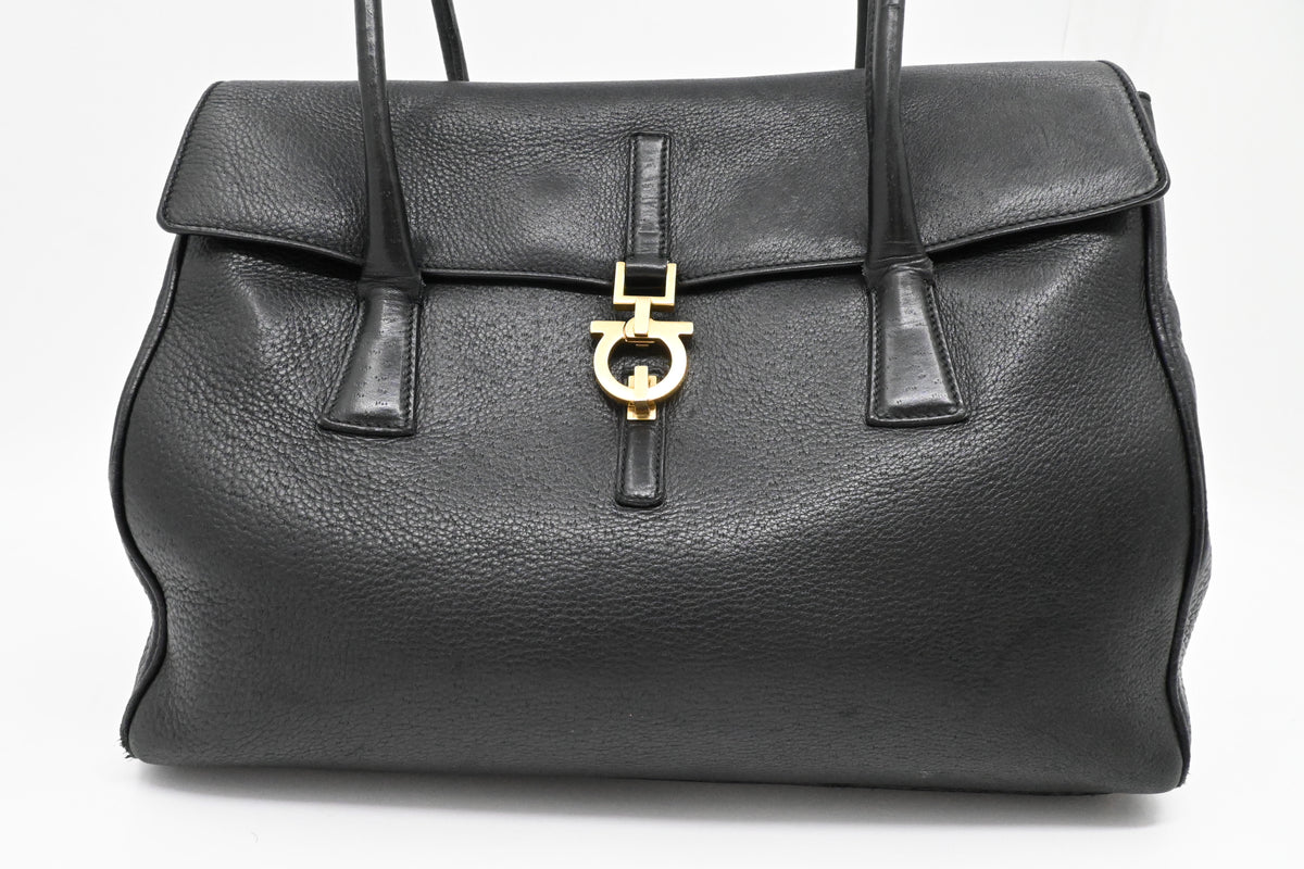 Ferragamo Ganicini Shoulder Bag in Black Boarskin Leather