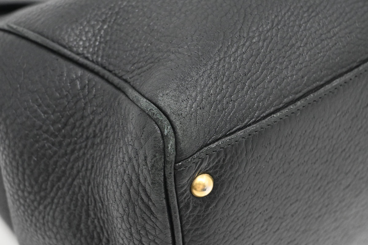 Ferragamo Ganicini Shoulder Bag in Black Boarskin Leather