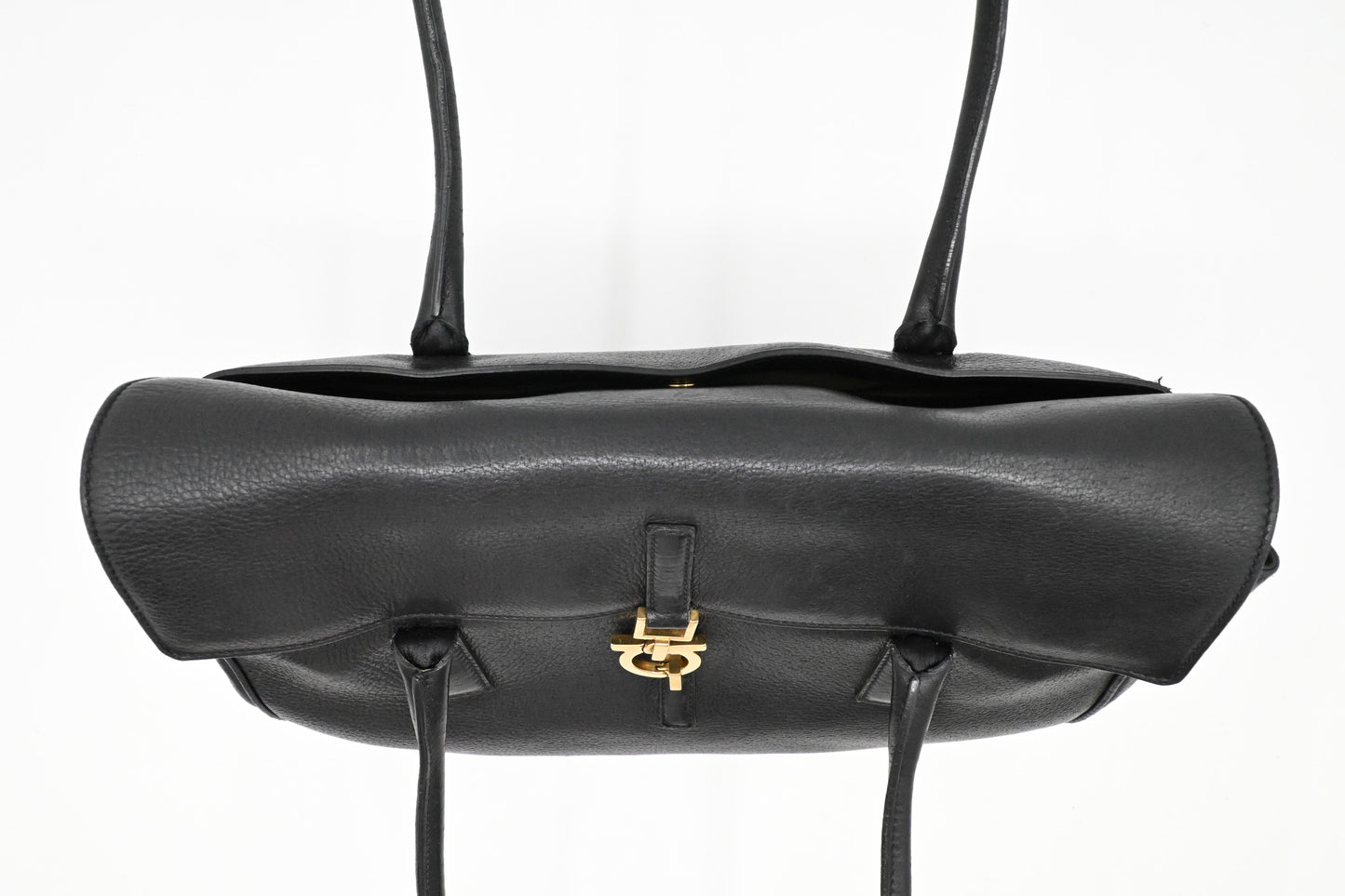 Ferragamo Ganicini Shoulder Bag in Black Boarskin Leather