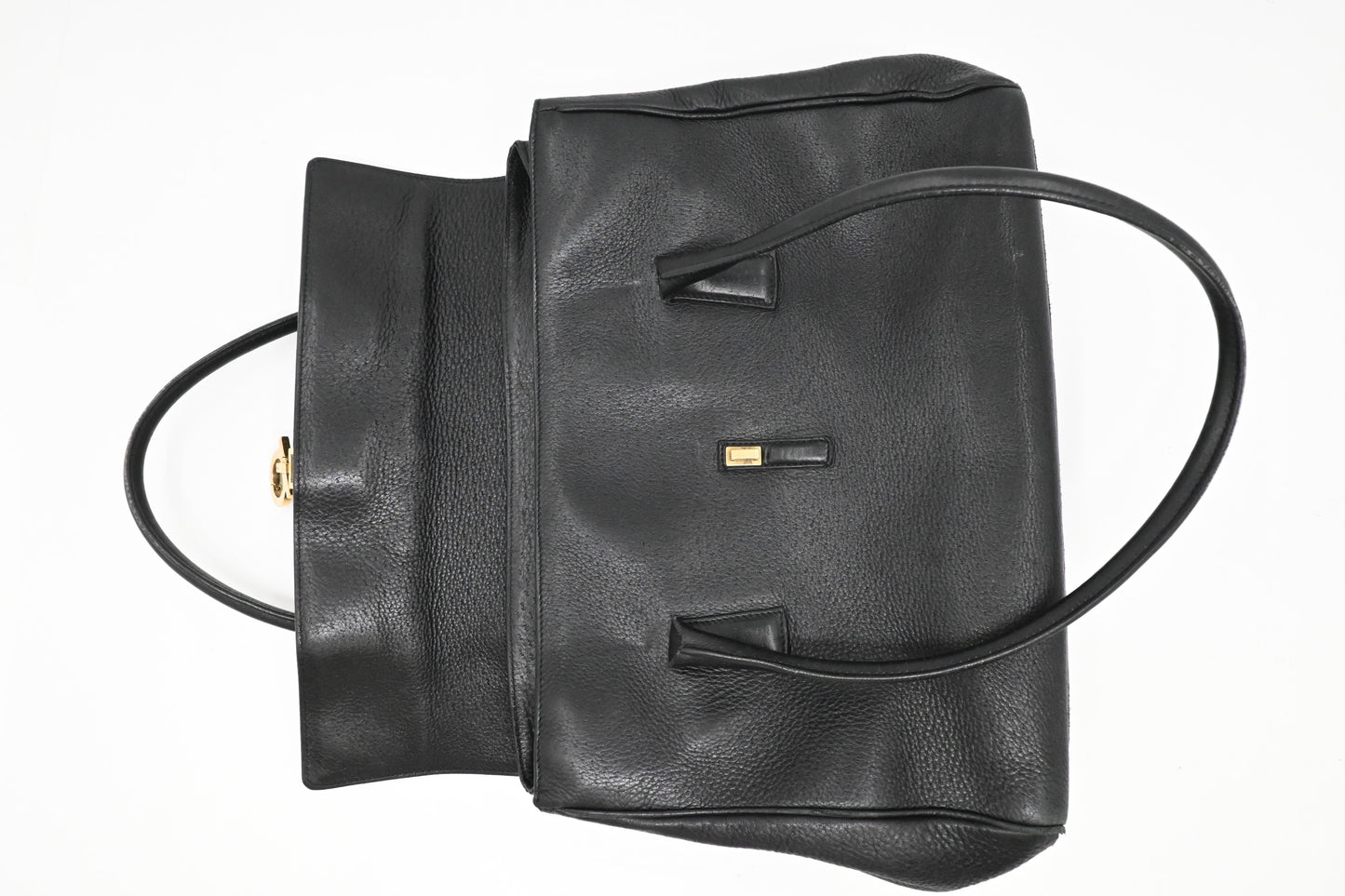 Ferragamo Ganicini Shoulder Bag in Black Boarskin Leather