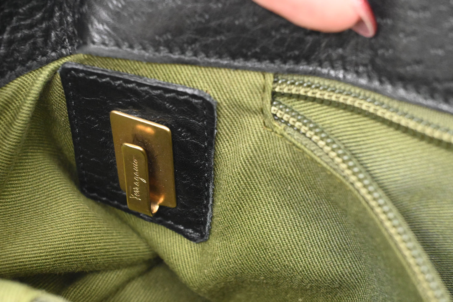Ferragamo Ganicini Shoulder Bag in Black Boarskin Leather