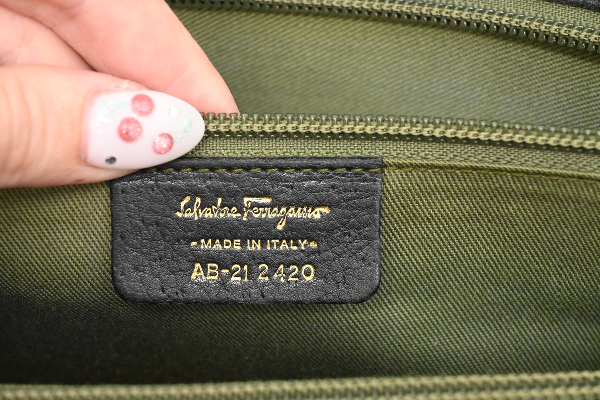 Ferragamo Ganicini Shoulder Bag in Black Boarskin Leather