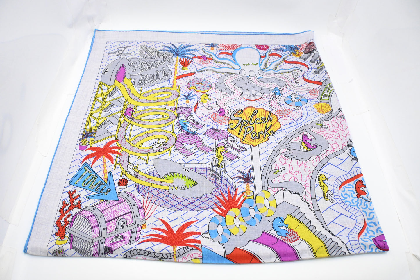 Hermes 'Splash Park' Carre 140 in Gray Multicolor Cashmere and Silk