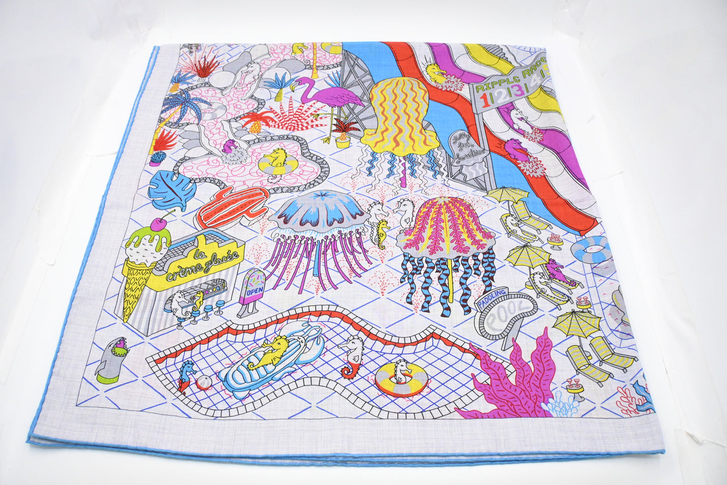 Hermes 'Splash Park' Carre 140 in Gray Multicolor Cashmere and Silk