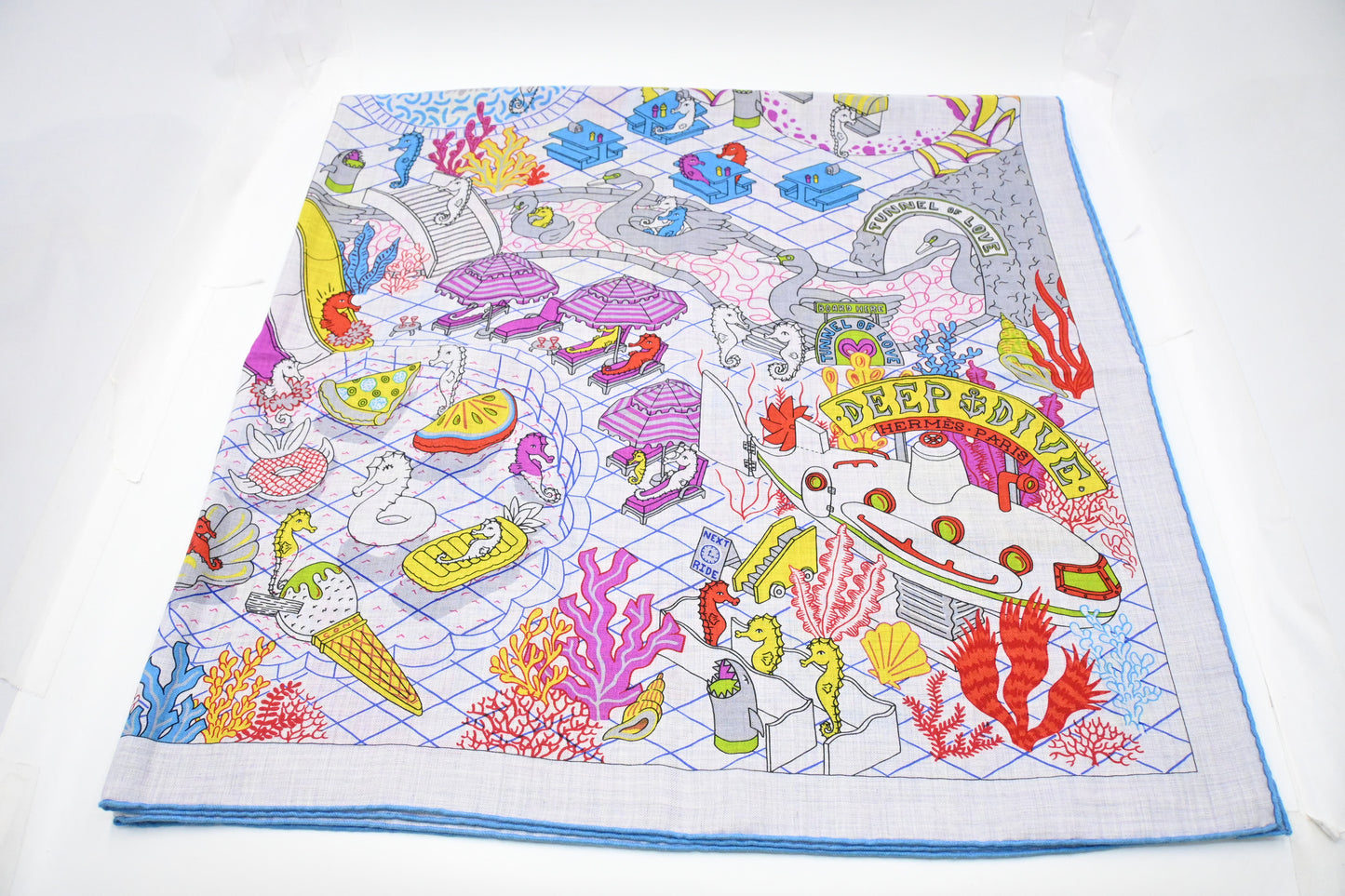 Hermes 'Splash Park' Carre 140 in Gray Multicolor Cashmere and Silk