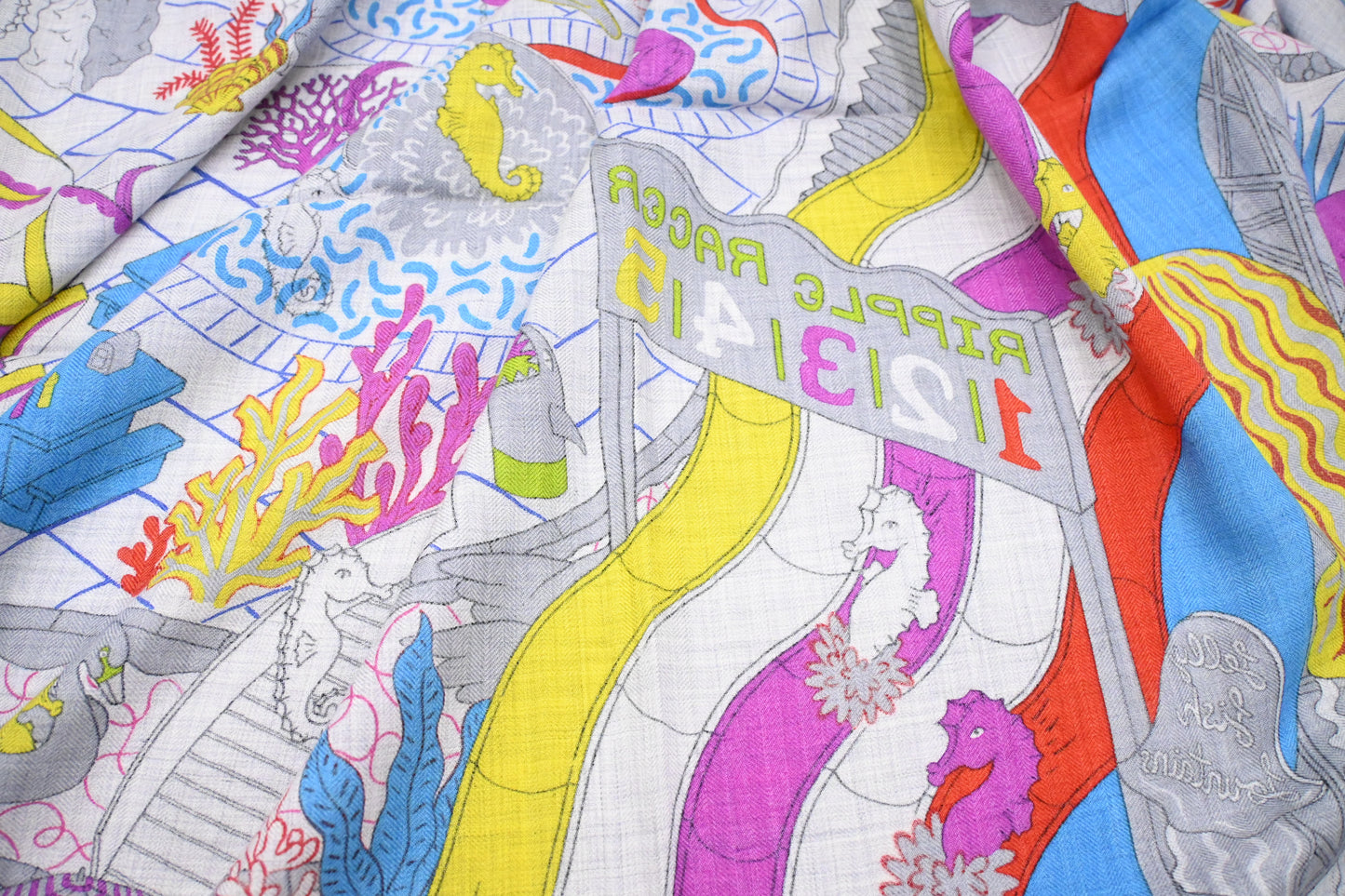 Hermes 'Splash Park' Carre 140 in Gray Multicolor Cashmere and Silk