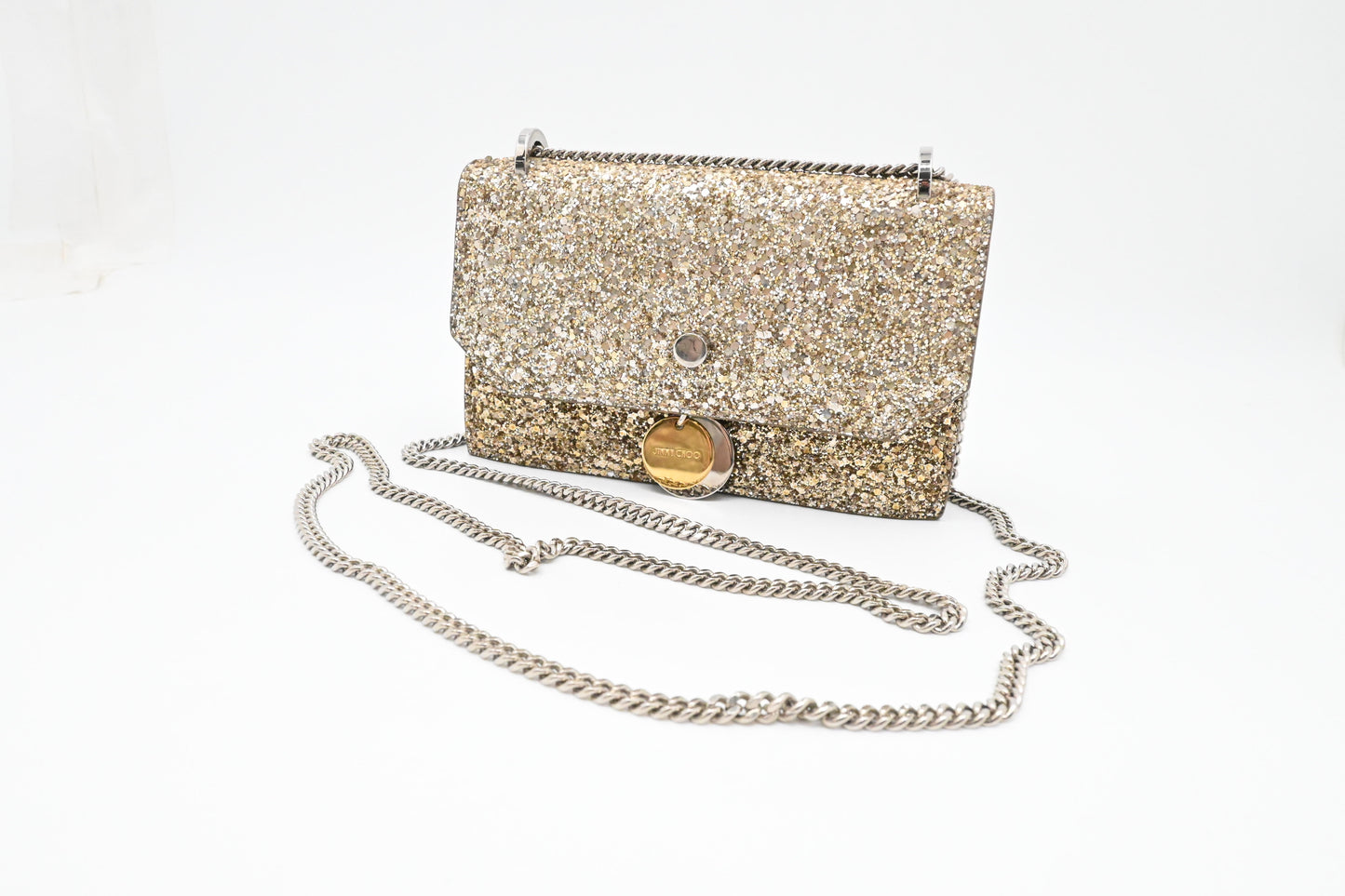 Jimmy Choo Finley in Champagne Gold Glittered Leather
