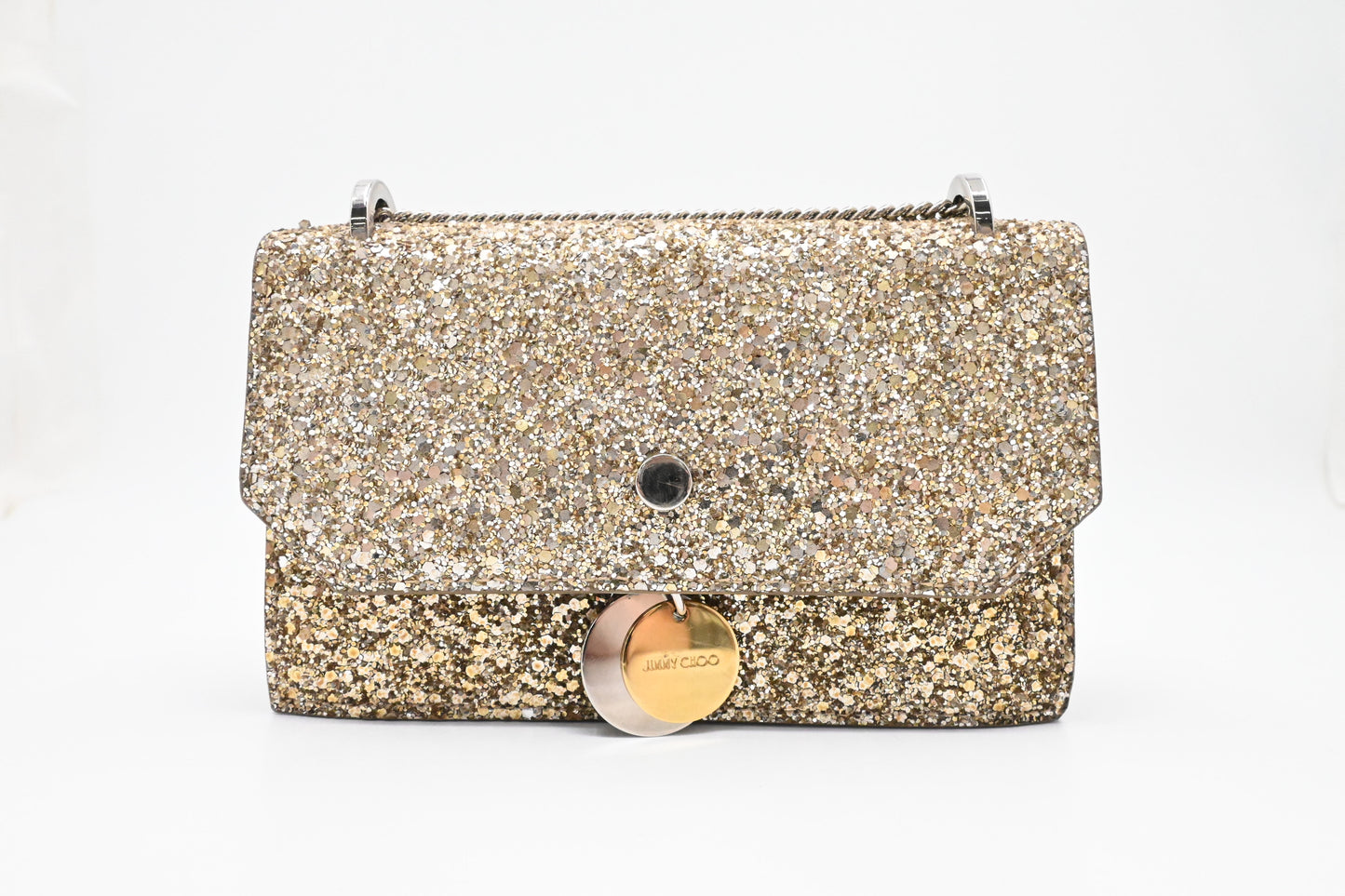Jimmy Choo Finley in Champagne Gold Glittered Leather