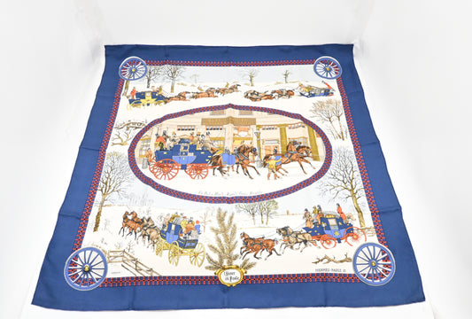 Hermes 'L'River en Poste' Carre 90 in Blue Silk