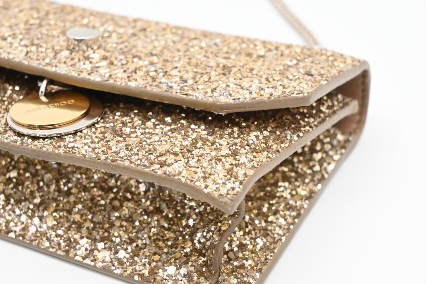 Jimmy Choo Finley in Champagne Gold Glittered Leather