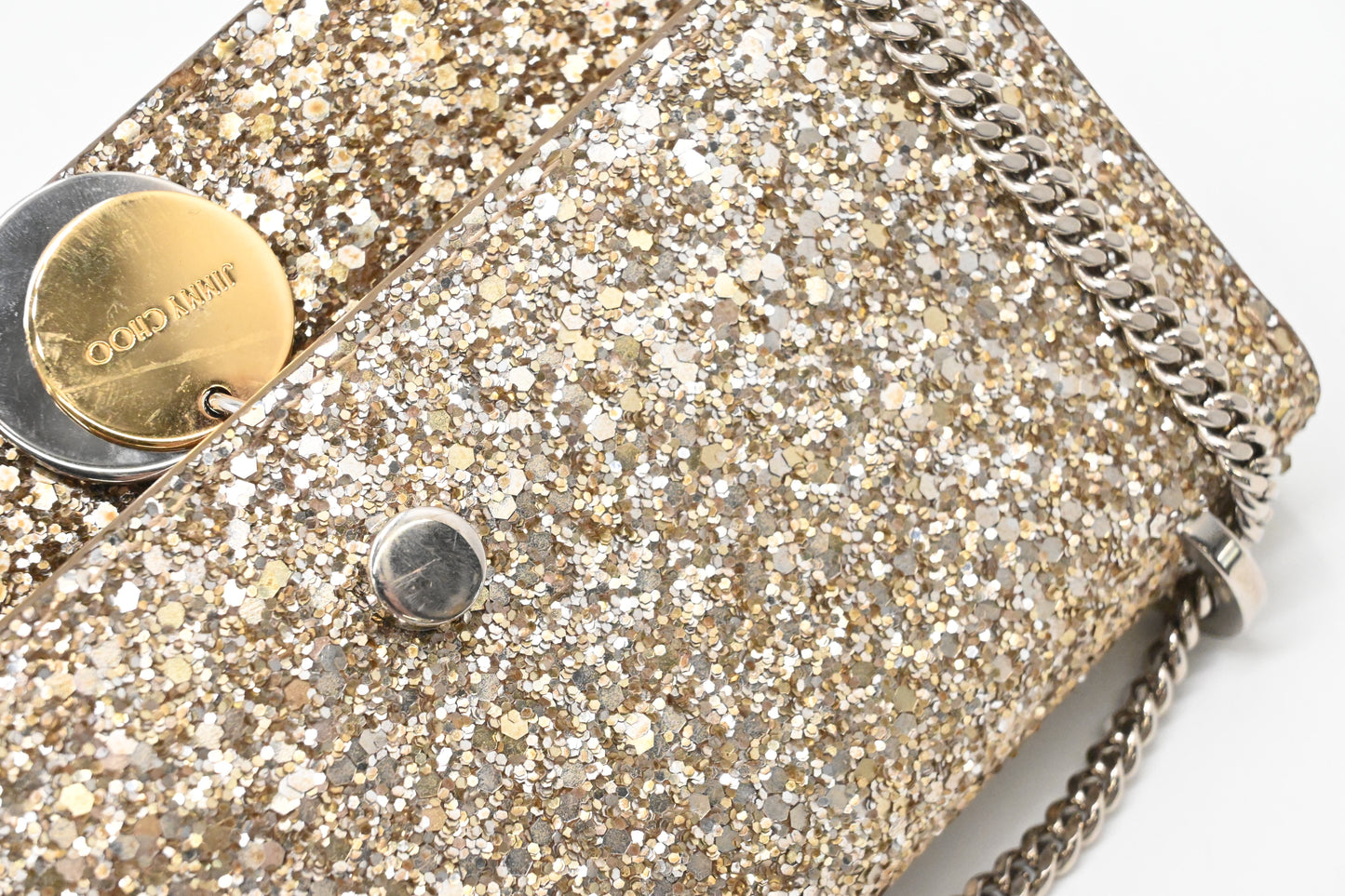 Jimmy Choo Finley in Champagne Gold Glittered Leather