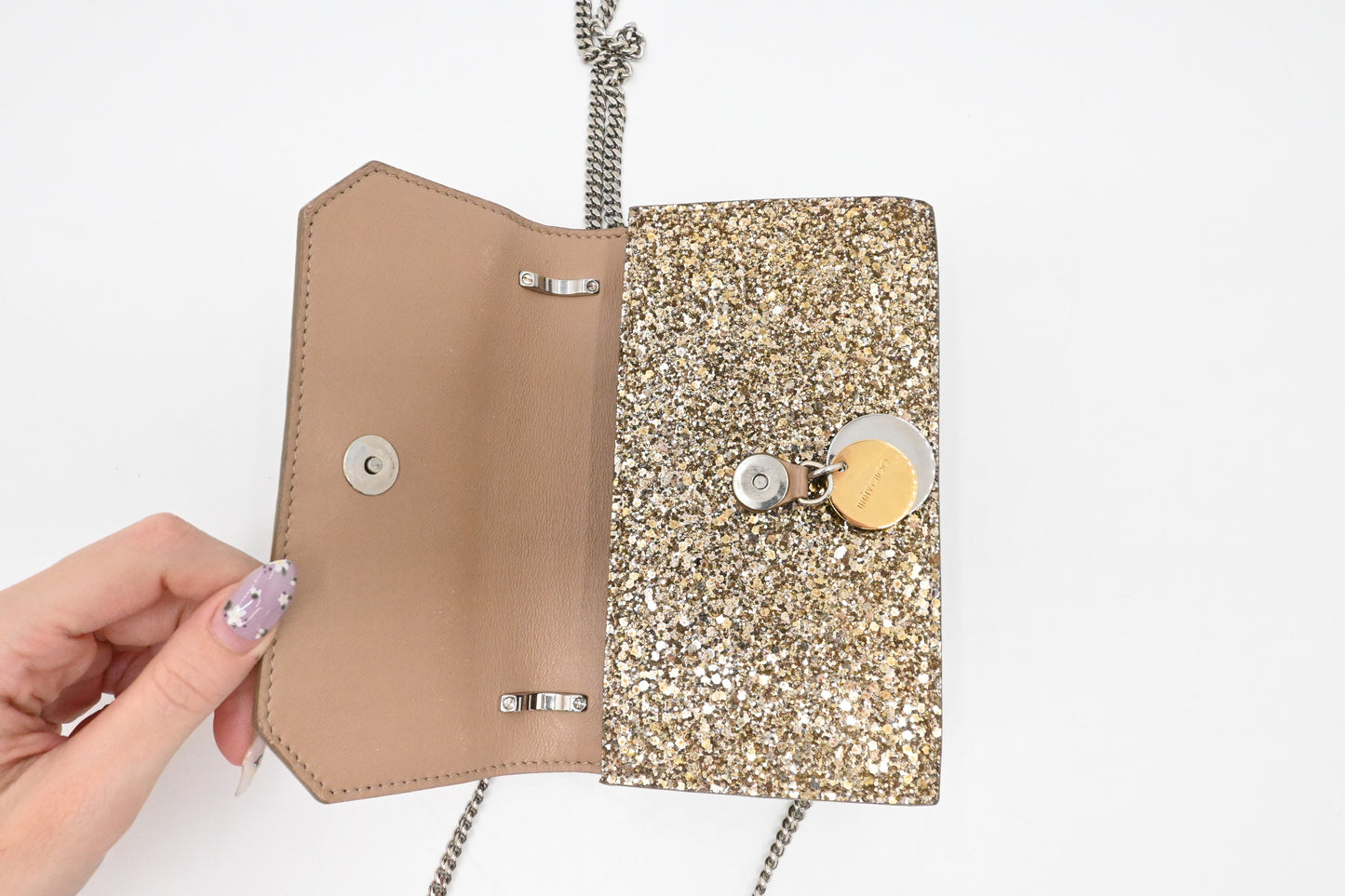 Jimmy Choo Finley in Champagne Gold Glittered Leather