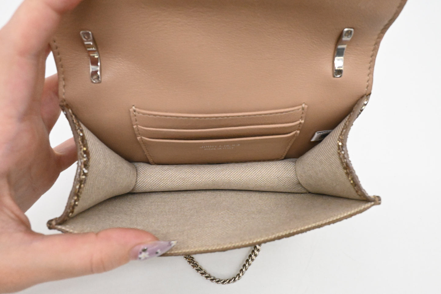 Jimmy Choo Finley in Champagne Gold Glittered Leather