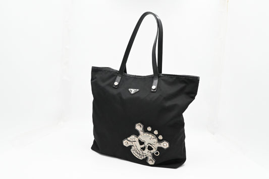Prada Skull Tote in Black Canvas