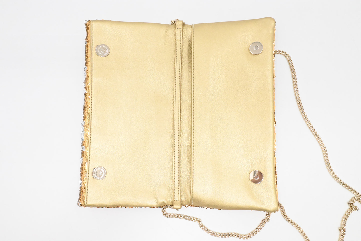 Moschino Chain Clutch in Gold and Silver Sequins