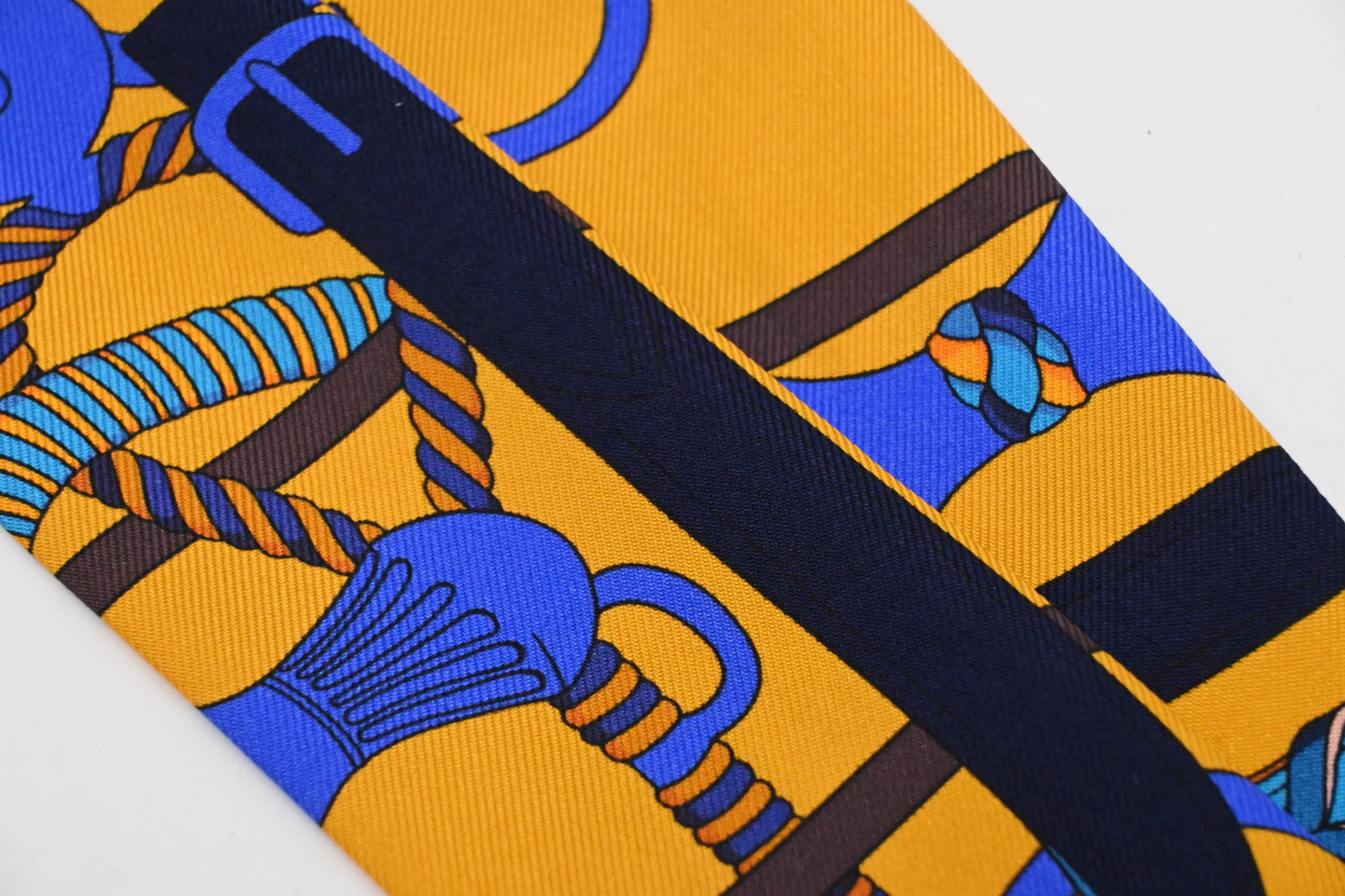 Hermes 'Panoplie Equestre' Twilly in Yellow and Blue Silk