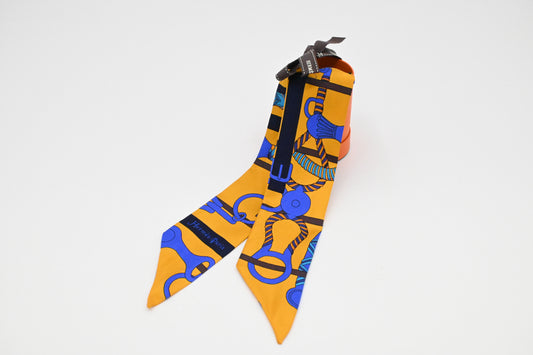 Hermes 'Panoplie Equestre' Twilly in Yellow and Blue Silk