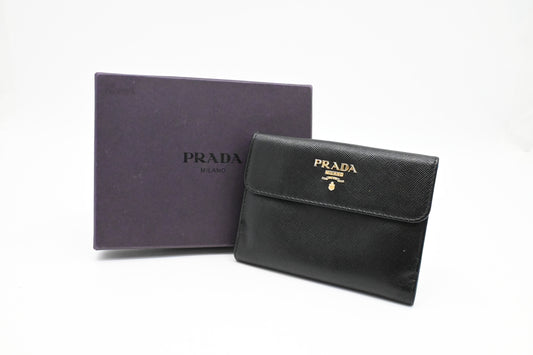 Prada Compact Wallet in Black Saffiano Leather