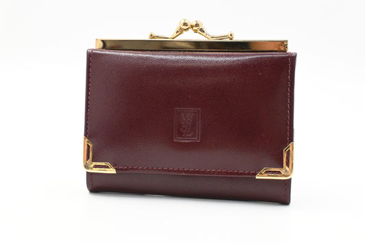 YSL Saint Laurent Compact Kisslock Wallet in Burgundy Leather