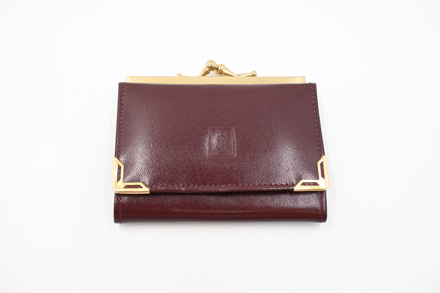 YSL Saint Laurent Compact Kisslock Wallet in Burgundy Leather