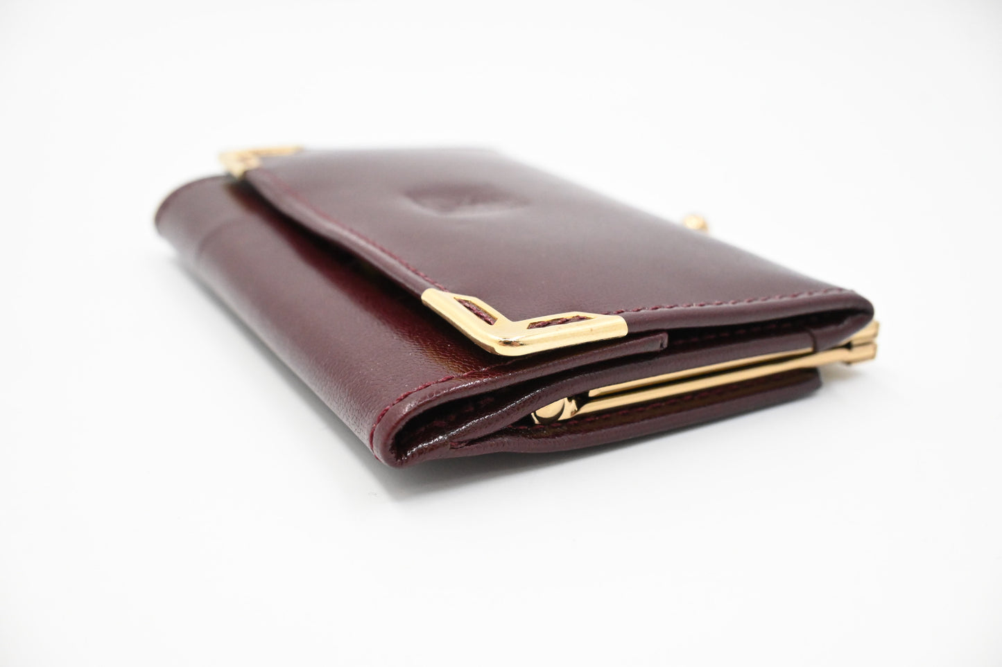 YSL Saint Laurent Compact Kisslock Wallet in Burgundy Leather