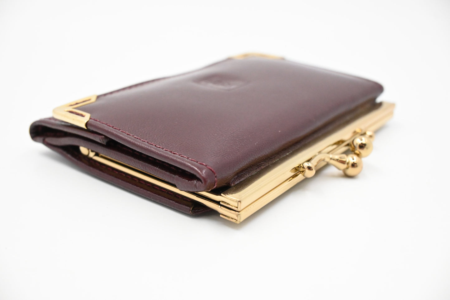 YSL Saint Laurent Compact Kisslock Wallet in Burgundy Leather