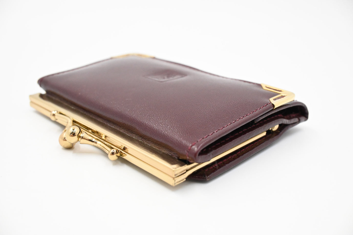 YSL Saint Laurent Compact Kisslock Wallet in Burgundy Leather