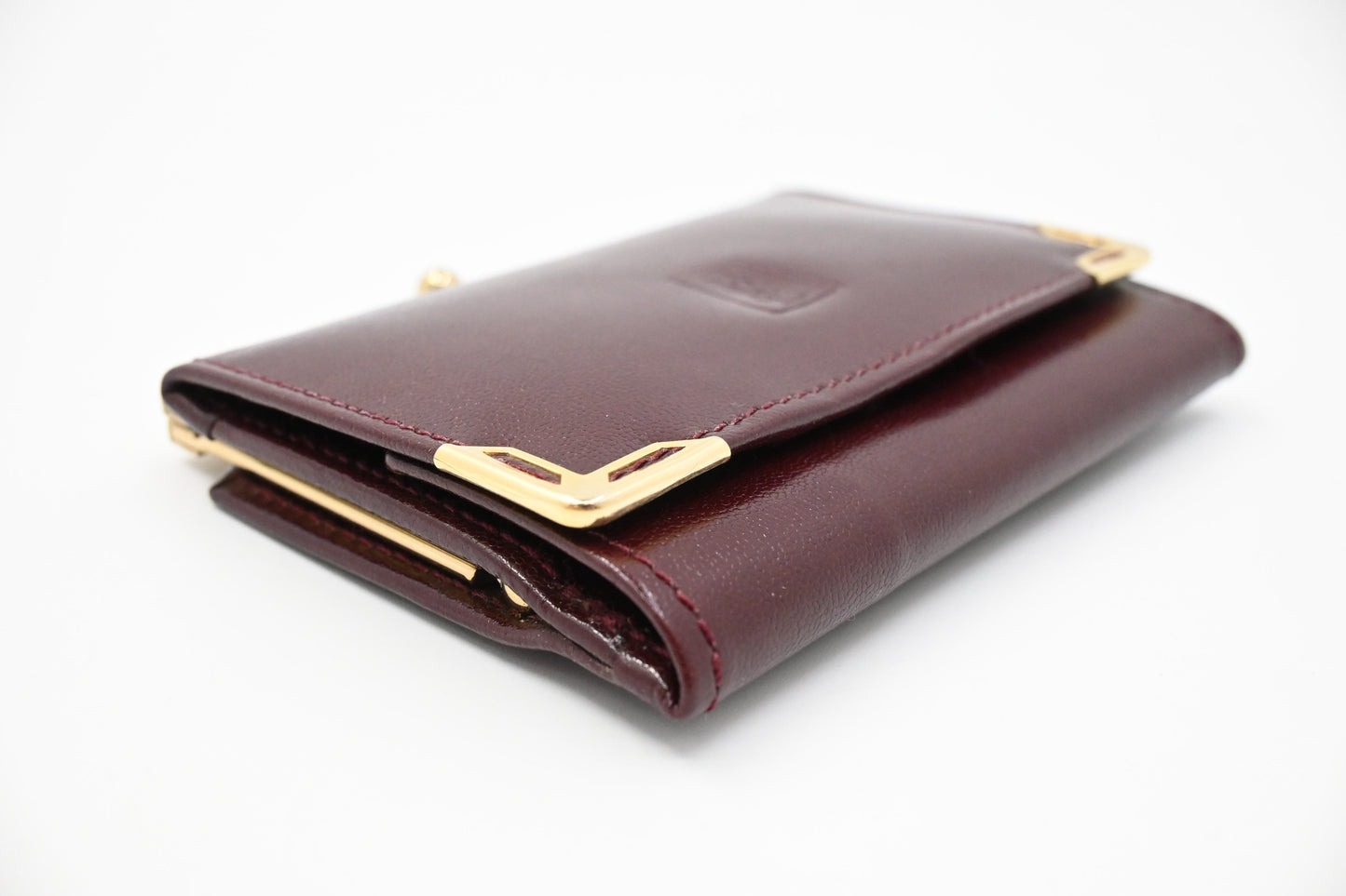 YSL Saint Laurent Compact Kisslock Wallet in Burgundy Leather