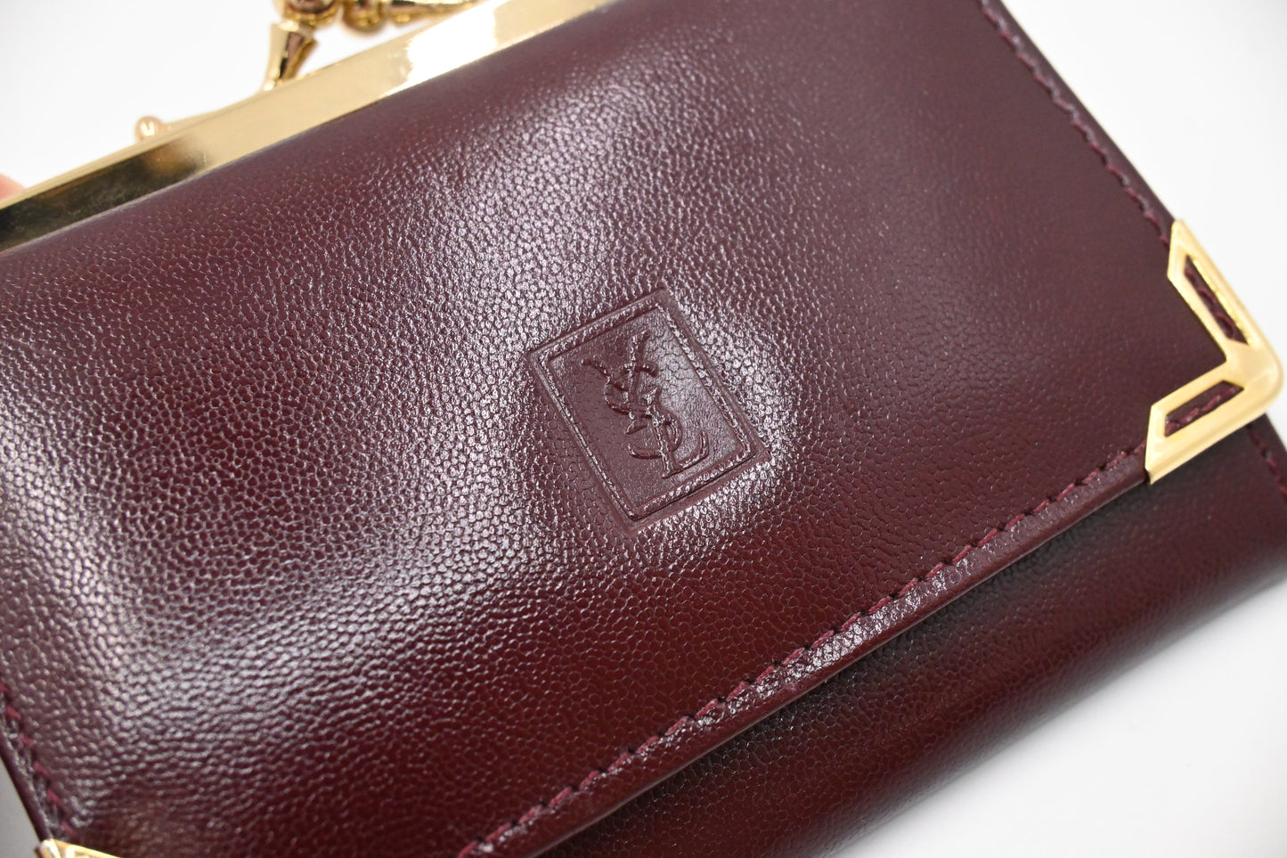 YSL Saint Laurent Compact Kisslock Wallet in Burgundy Leather