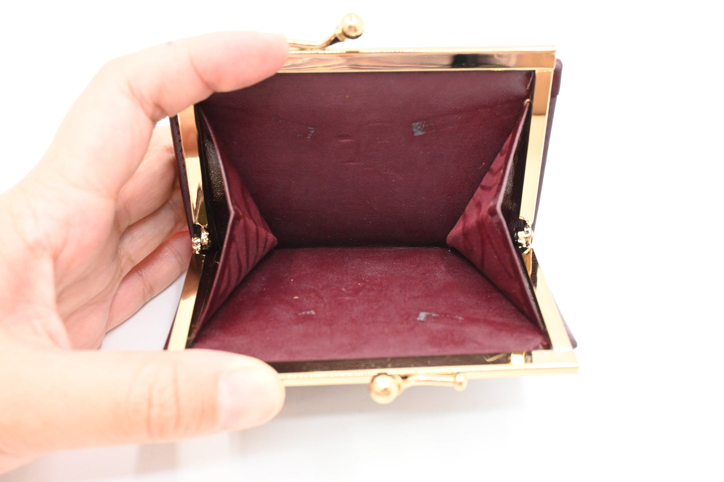YSL Saint Laurent Compact Kisslock Wallet in Burgundy Leather