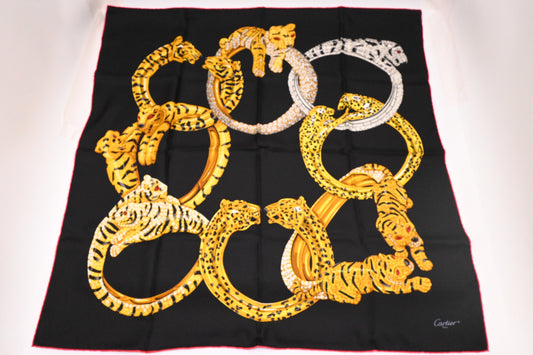 Cartier Tiger Scarf in Black Silk