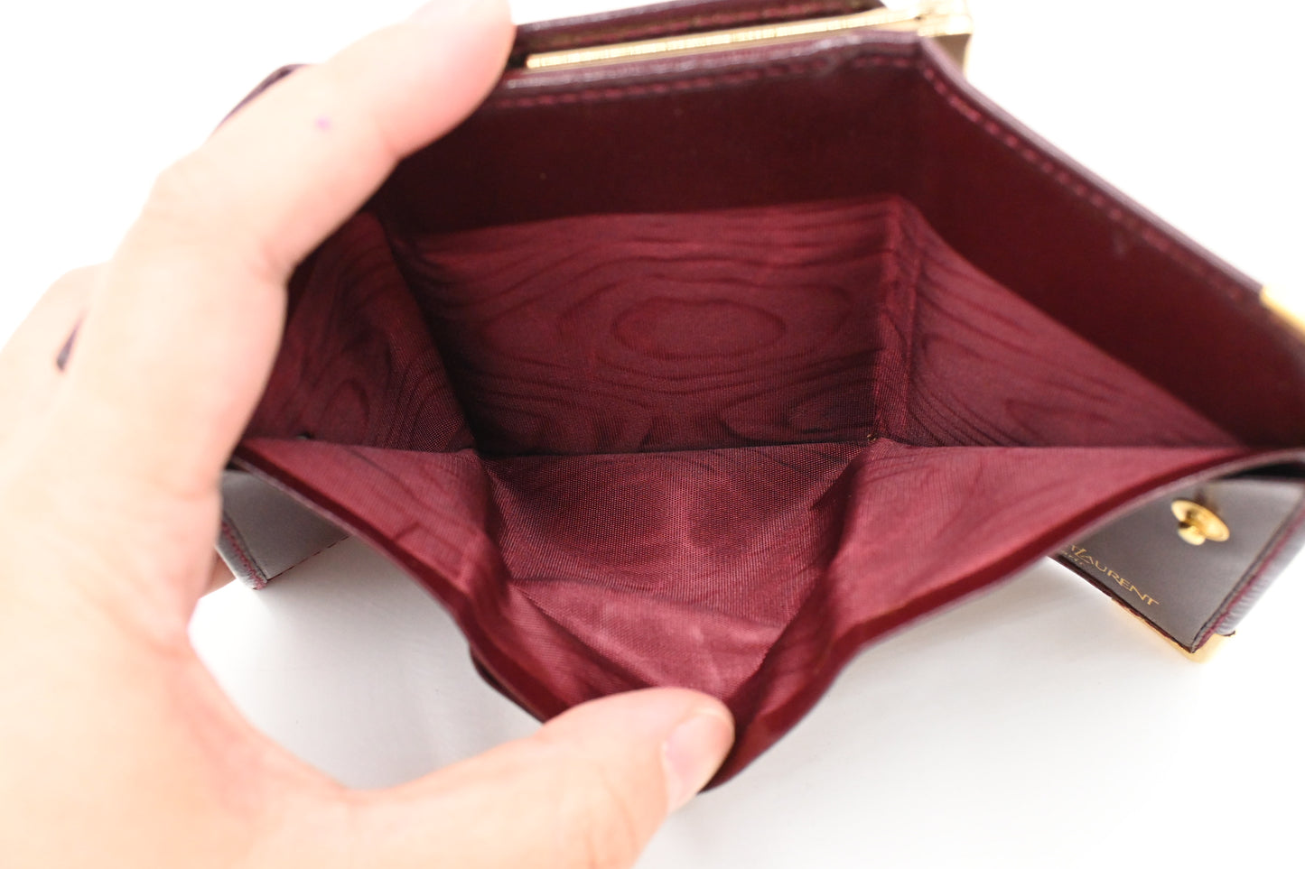 YSL Saint Laurent Compact Kisslock Wallet in Burgundy Leather